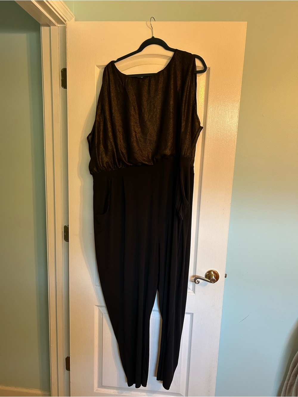Lane Bryant Black Sleeveless Draped Bodice Jumpsuit